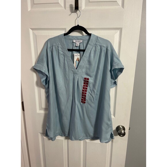 Nine West Woven Popover Top Size X-Large Blue Fog New With Tags - Picture 1 of 6